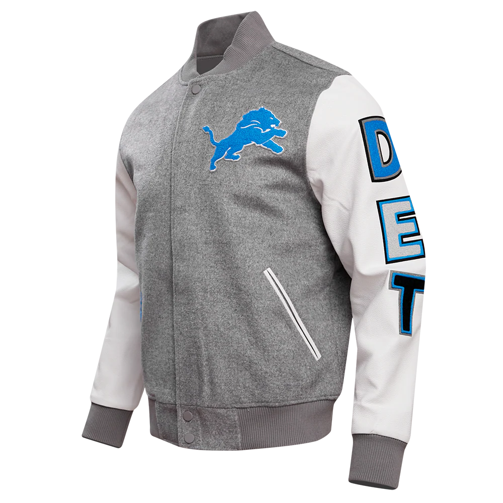 NFL DETROIT LIONS CLASSIC WOOL MEN'S VARSITY JACKET (GRAY/WHITE) - Image 2