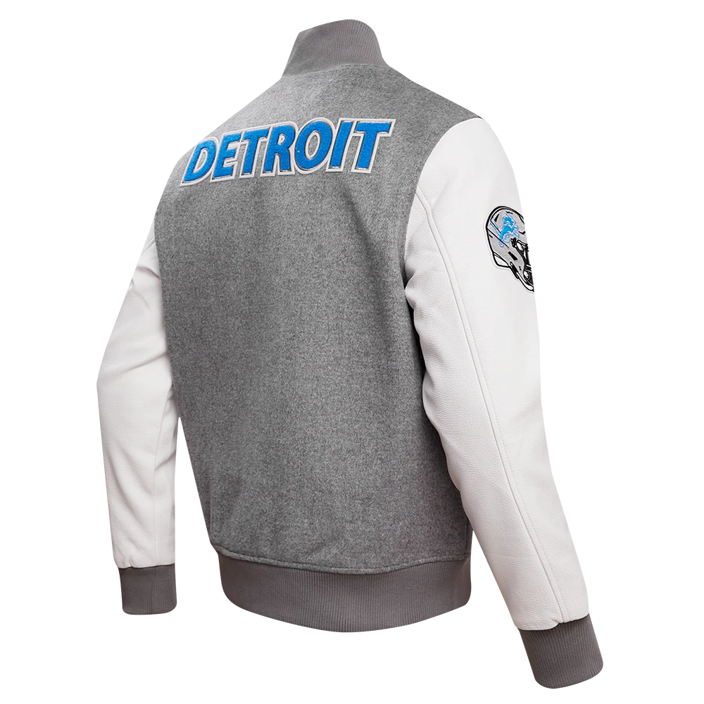NFL DETROIT LIONS CLASSIC WOOL MEN'S VARSITY JACKET (GRAY/WHITE) - Image 3