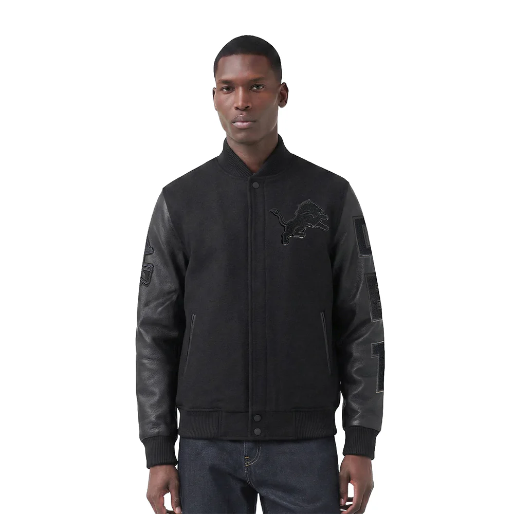 NFL DETROIT LIONS TRIPLE BLACK MEN'S MEN'S WOOL VARSITY JACKET (TRIPLE BLACK)