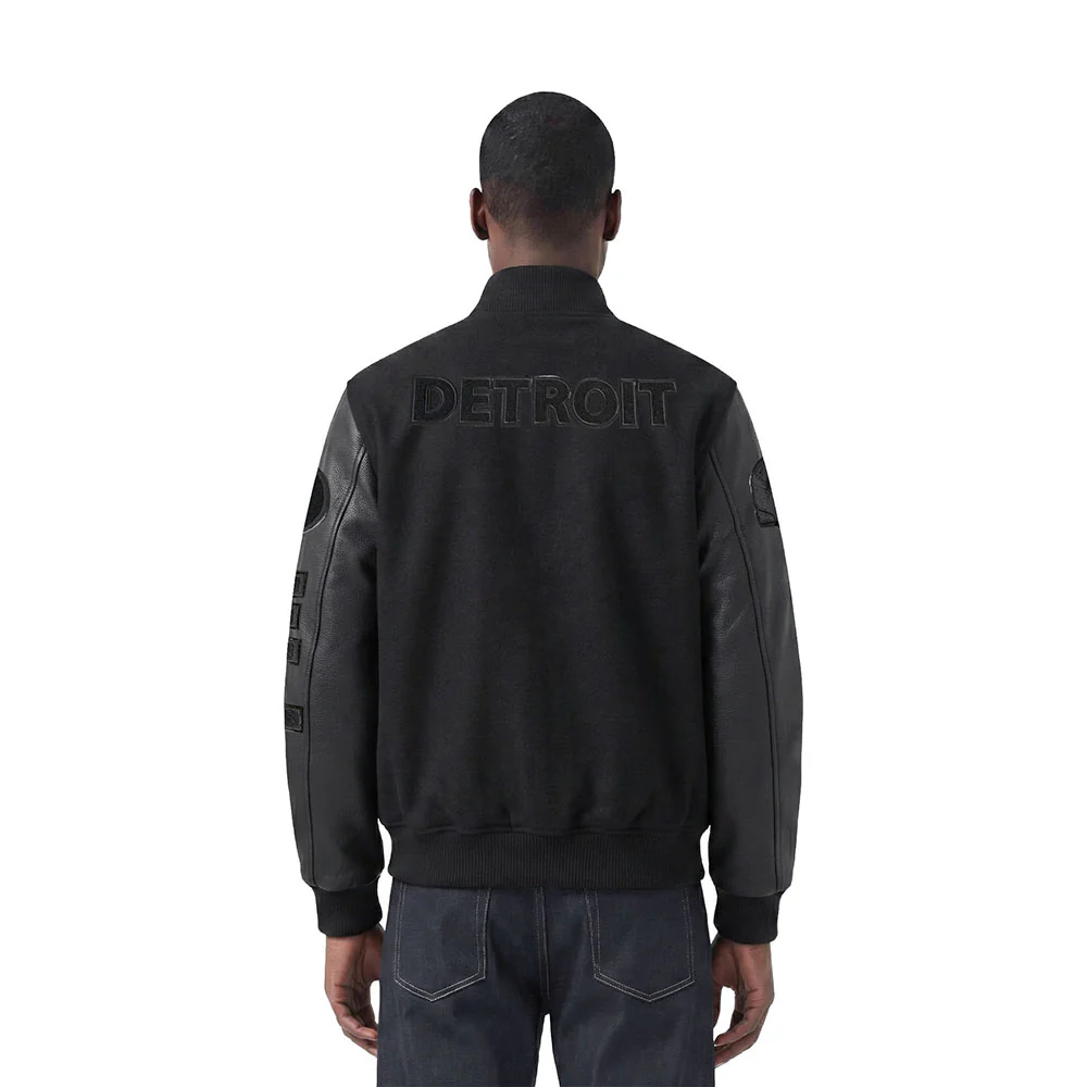 NFL DETROIT LIONS TRIPLE BLACK MEN'S MEN'S WOOL VARSITY JACKET (TRIPLE BLACK) - Image 2