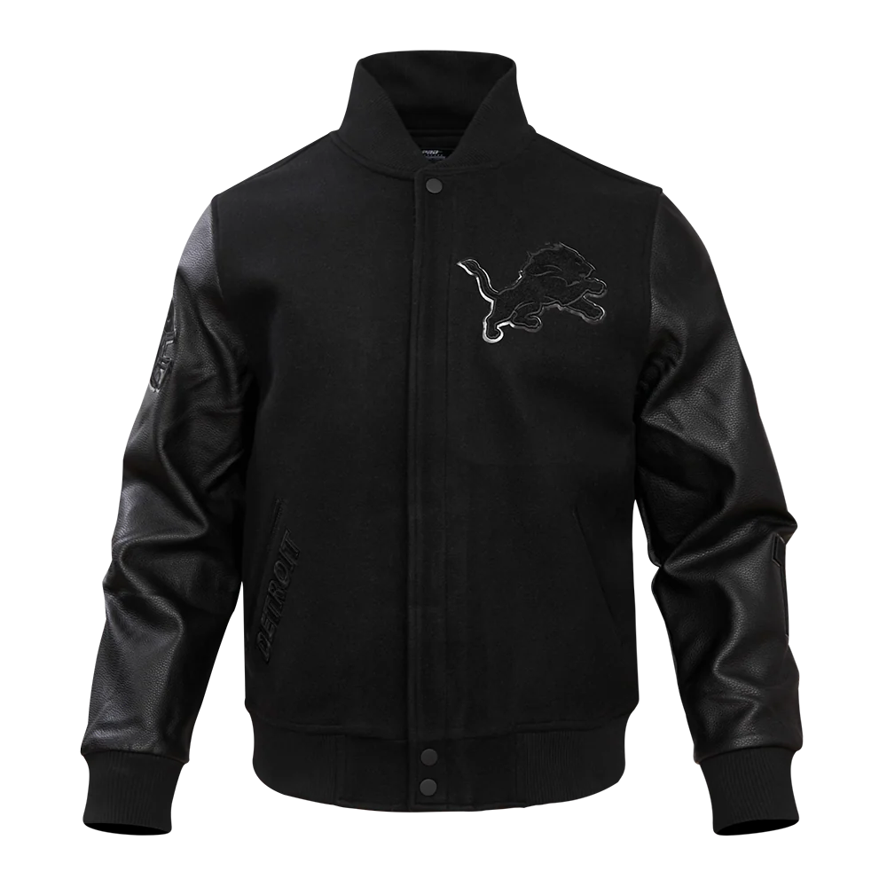 NFL DETROIT LIONS TRIPLE BLACK MEN'S MEN'S WOOL VARSITY JACKET (TRIPLE BLACK) - Image 3