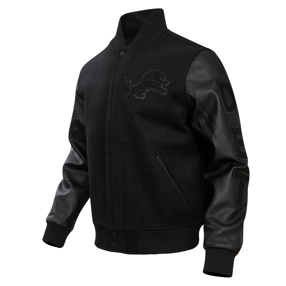 NFL DETROIT LIONS TRIPLE BLACK MEN'S MEN'S WOOL VARSITY JACKET (TRIPLE BLACK) - Image 4