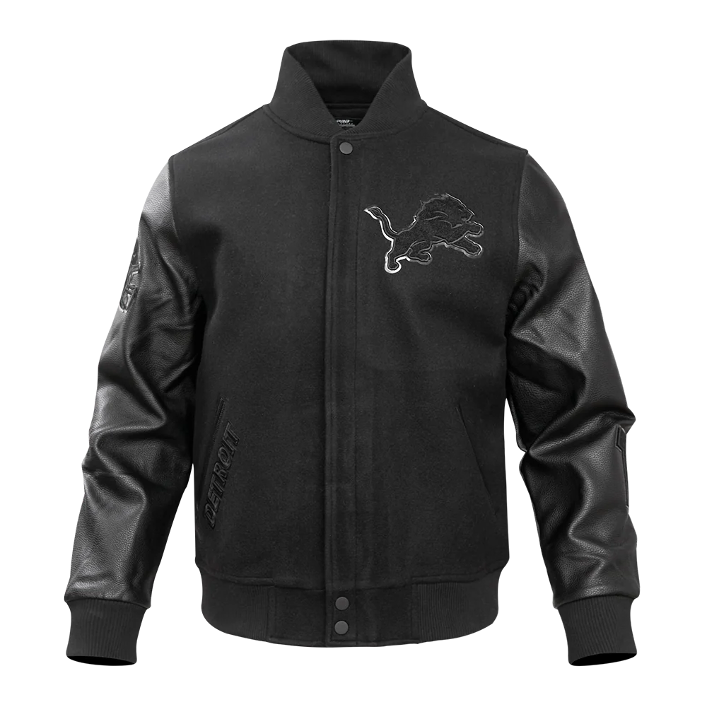 NFL DETROIT LIONS TRIPLE BLACK MEN'S MEN'S WOOL VARSITY JACKET (TRIPLE BLACK) - Image 5