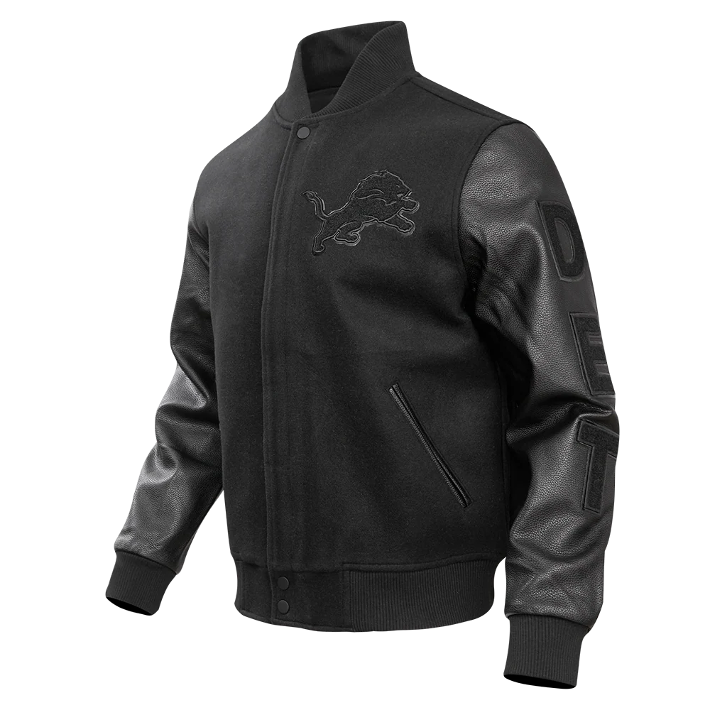 NFL DETROIT LIONS TRIPLE BLACK MEN'S MEN'S WOOL VARSITY JACKET (TRIPLE BLACK) - Image 6