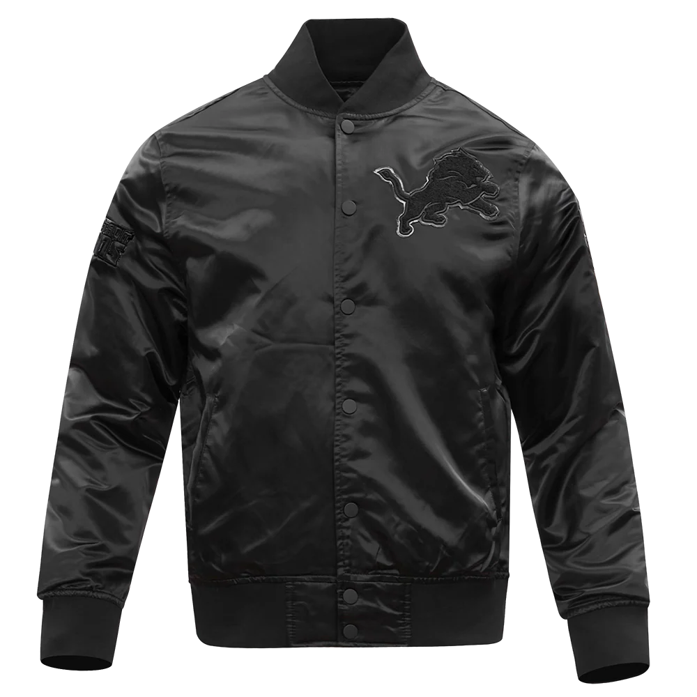 NFL DETROIT LIONS TRIPLE BLACK MEN'S SATIN JACKET (TRIPLE BLACK)