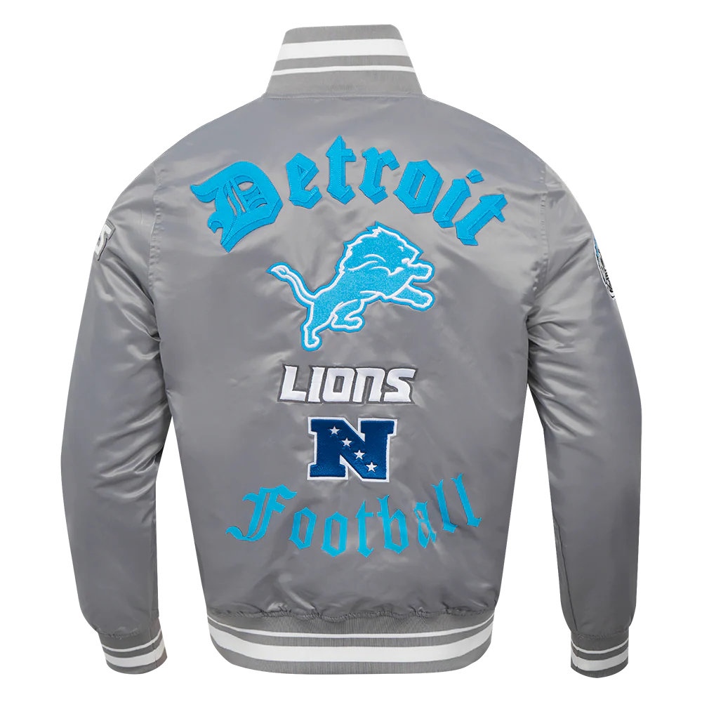 NFL DETROIT LIONS OLD ENGLISH MEN'S RIB SATIN JACKET (GRAY) - Image 3