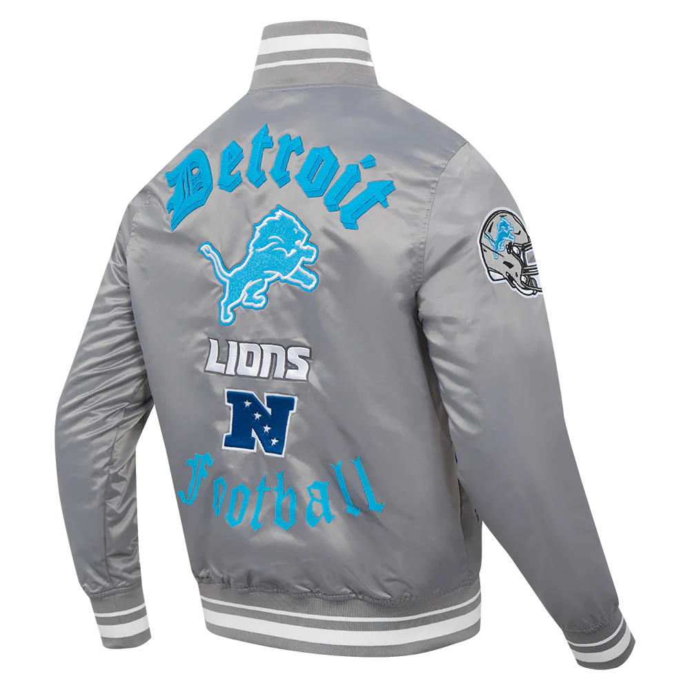NFL DETROIT LIONS OLD ENGLISH MEN'S RIB SATIN JACKET (GRAY) - Image 8