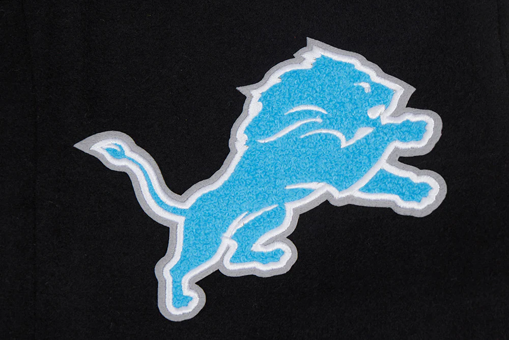 NFL DETROIT LIONS OLD ENGLISH MEN'S RIB WOOL VARSITY JACKET (BLACK/WHITE) - Image 6
