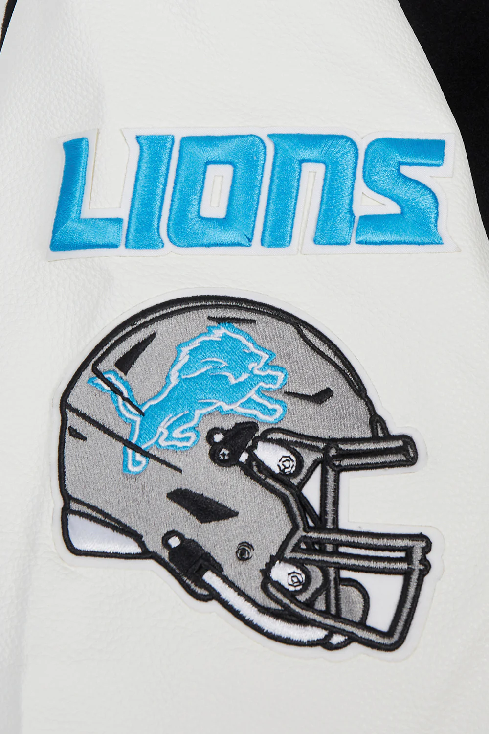 NFL DETROIT LIONS OLD ENGLISH MEN'S RIB WOOL VARSITY JACKET (BLACK/WHITE) - Image 7