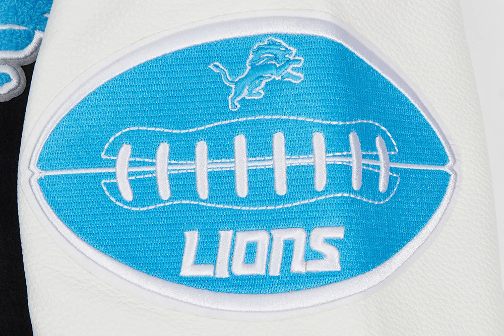 NFL DETROIT LIONS OLD ENGLISH MEN'S RIB WOOL VARSITY JACKET (BLACK/WHITE) - Image 8