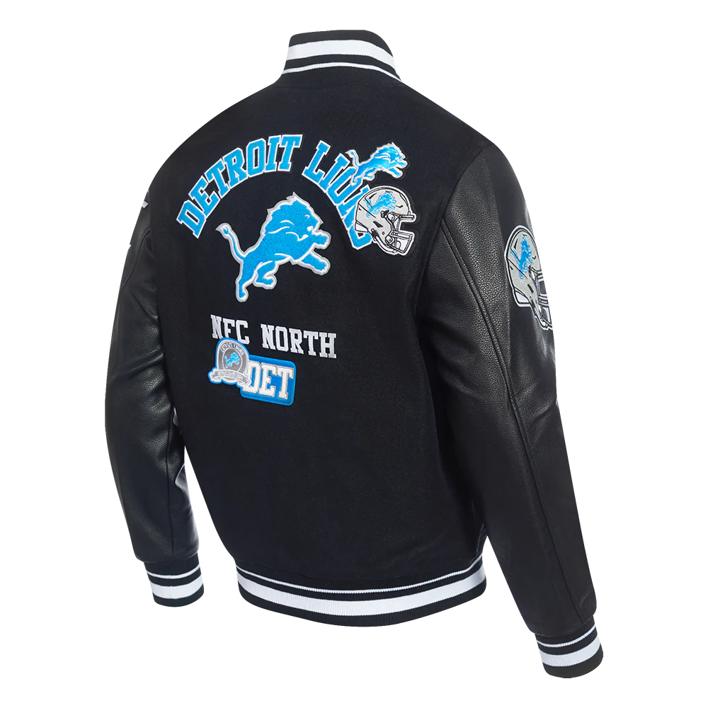NFL DETROIT LIONS AREA CODE MEN'S RIB WOOL VARSITY JACKET (BLACK) - Image 4