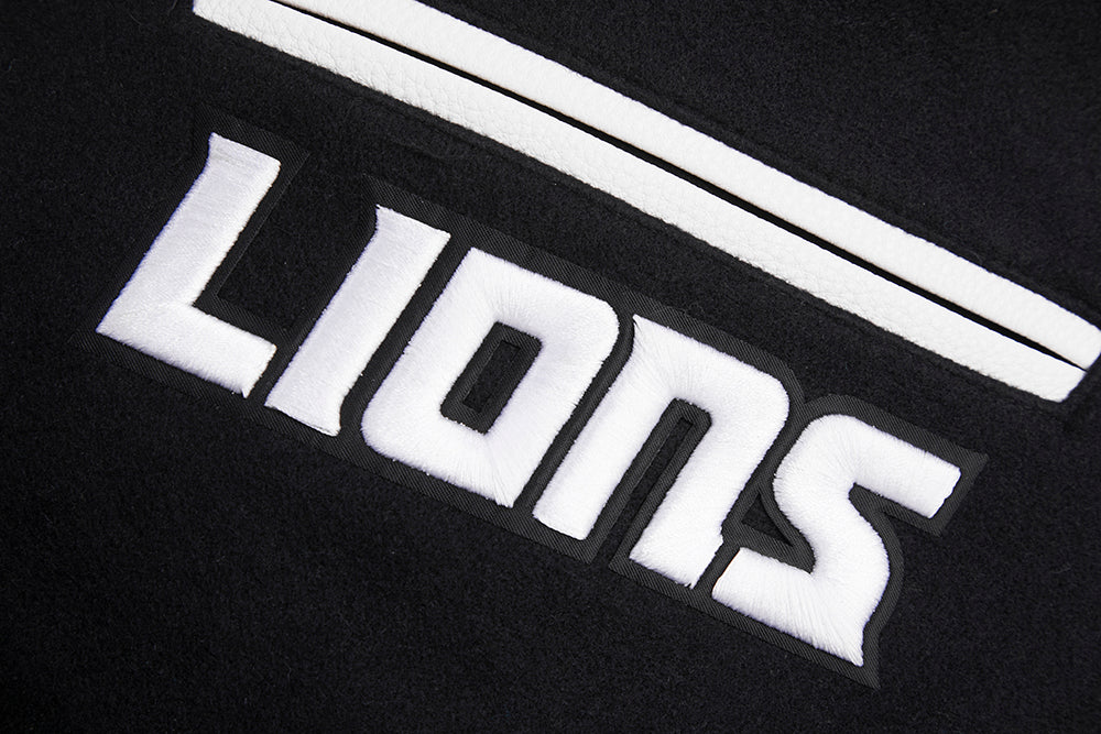 NFL DETROIT LIONS MASHUP MEN'S RIB WOOL VARSITY JACKET (BLACK/WHITE) - Image 10