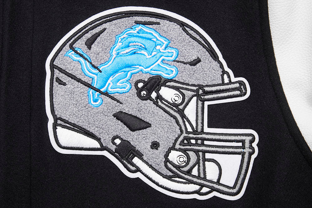 NFL DETROIT LIONS MASHUP MEN'S RIB WOOL VARSITY JACKET (BLACK/WHITE) - Image 12