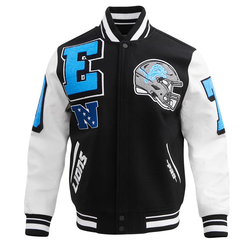 NFL DETROIT LIONS MASHUP MEN'S RIB WOOL VARSITY JACKET (BLACK/WHITE) - Image 5