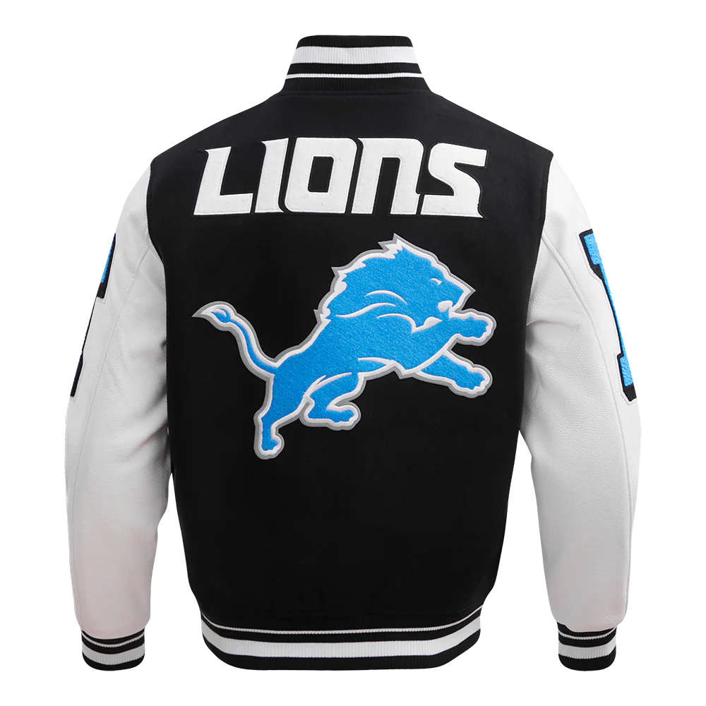 NFL DETROIT LIONS MASHUP MEN'S RIB WOOL VARSITY JACKET (BLACK/WHITE) - Image 7