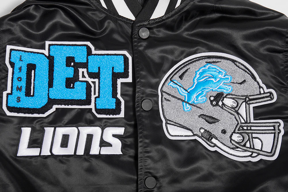 NFL DETROIT LIONS MASHUP MEN'S RIB SATIN JACKET (BLACK) - Image 9