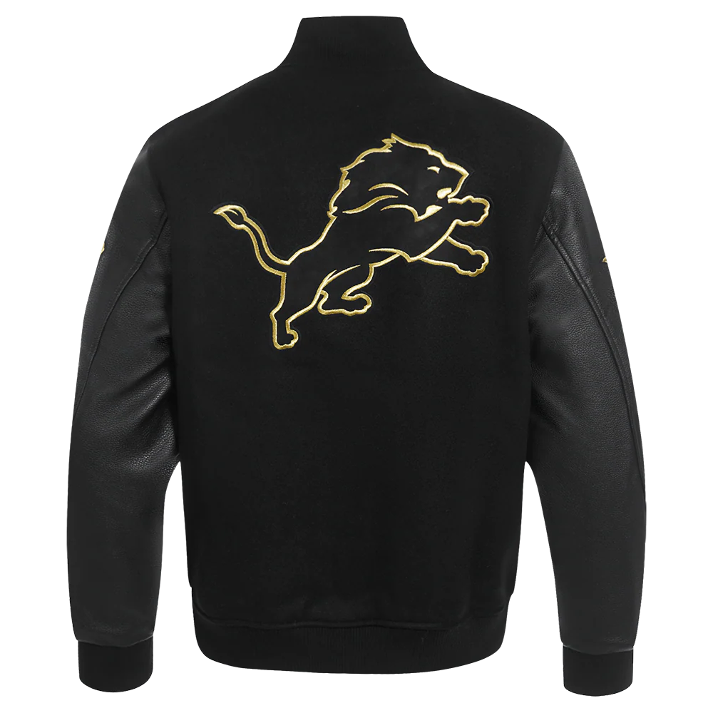 NFL DETROIT LIONS BLACK & GOLD MEN'S WOOL VARSITY JACKET (JET BLACK) - Image 3