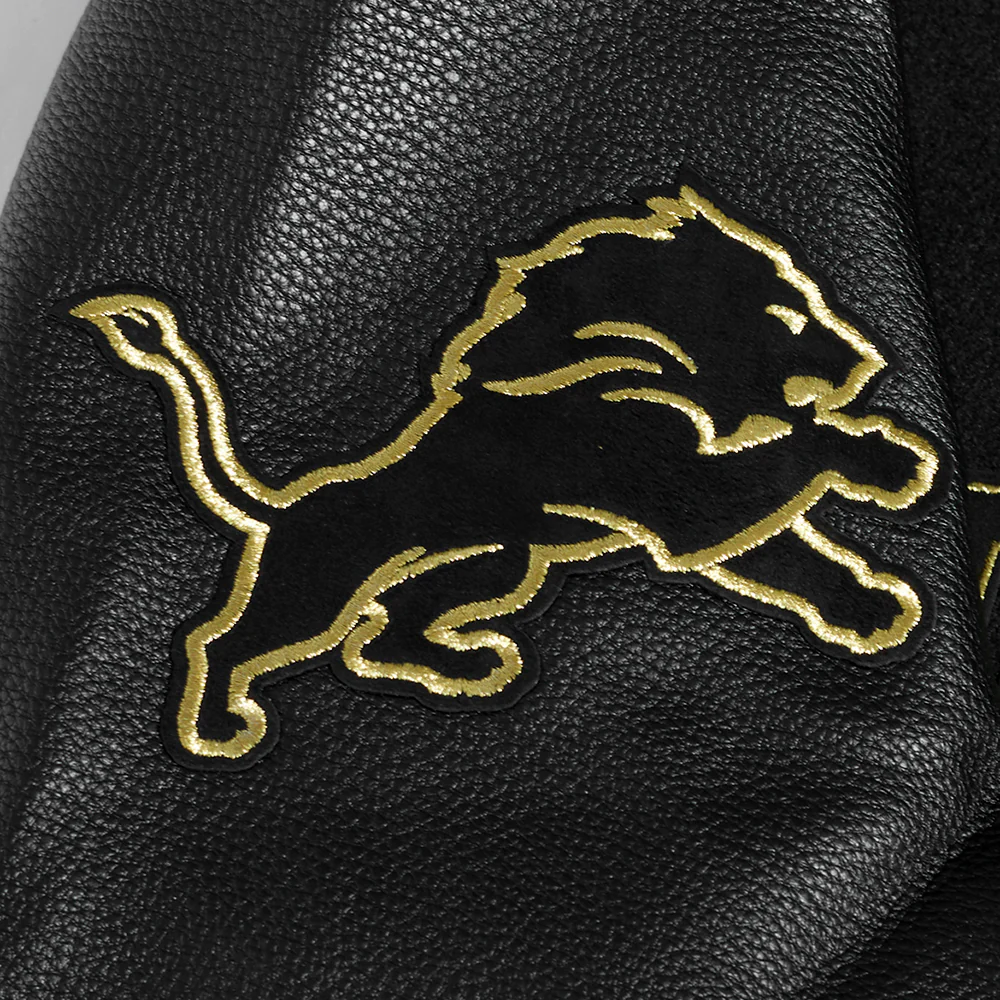 NFL DETROIT LIONS BLACK & GOLD MEN'S WOOL VARSITY JACKET (JET BLACK) - Image 6