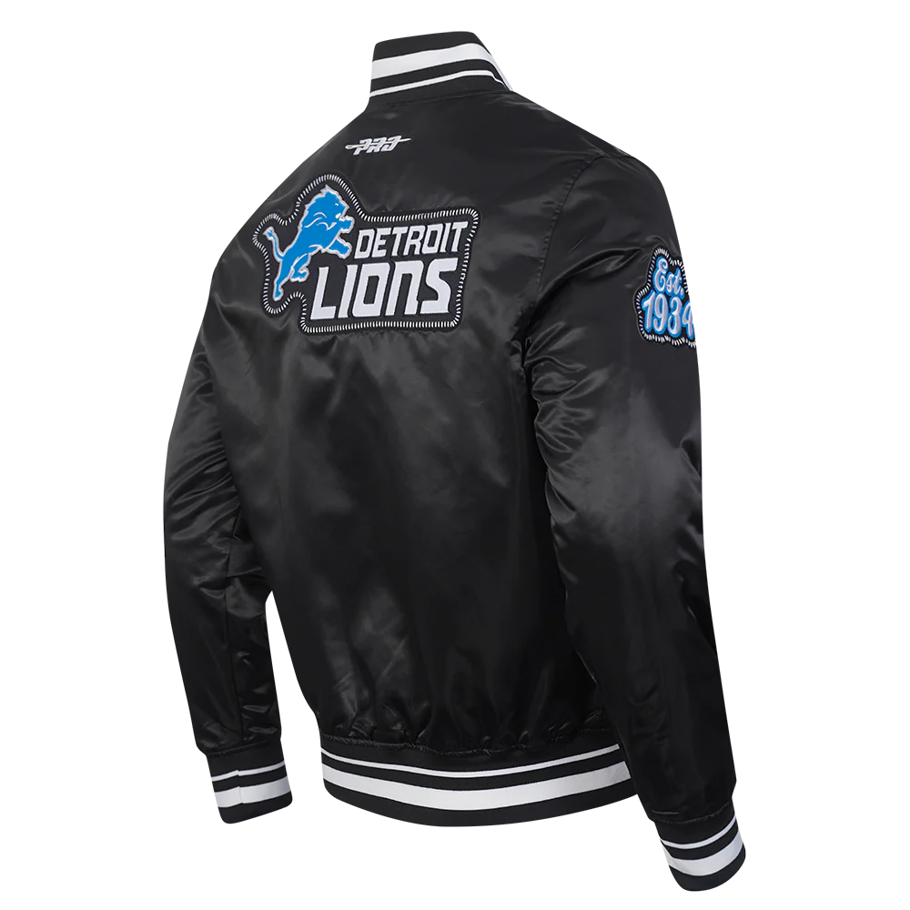 NFL DETROIT LIONS DIY PICK STITCH MEN'S RIB SATIN JACKET (BLACK) - Image 4