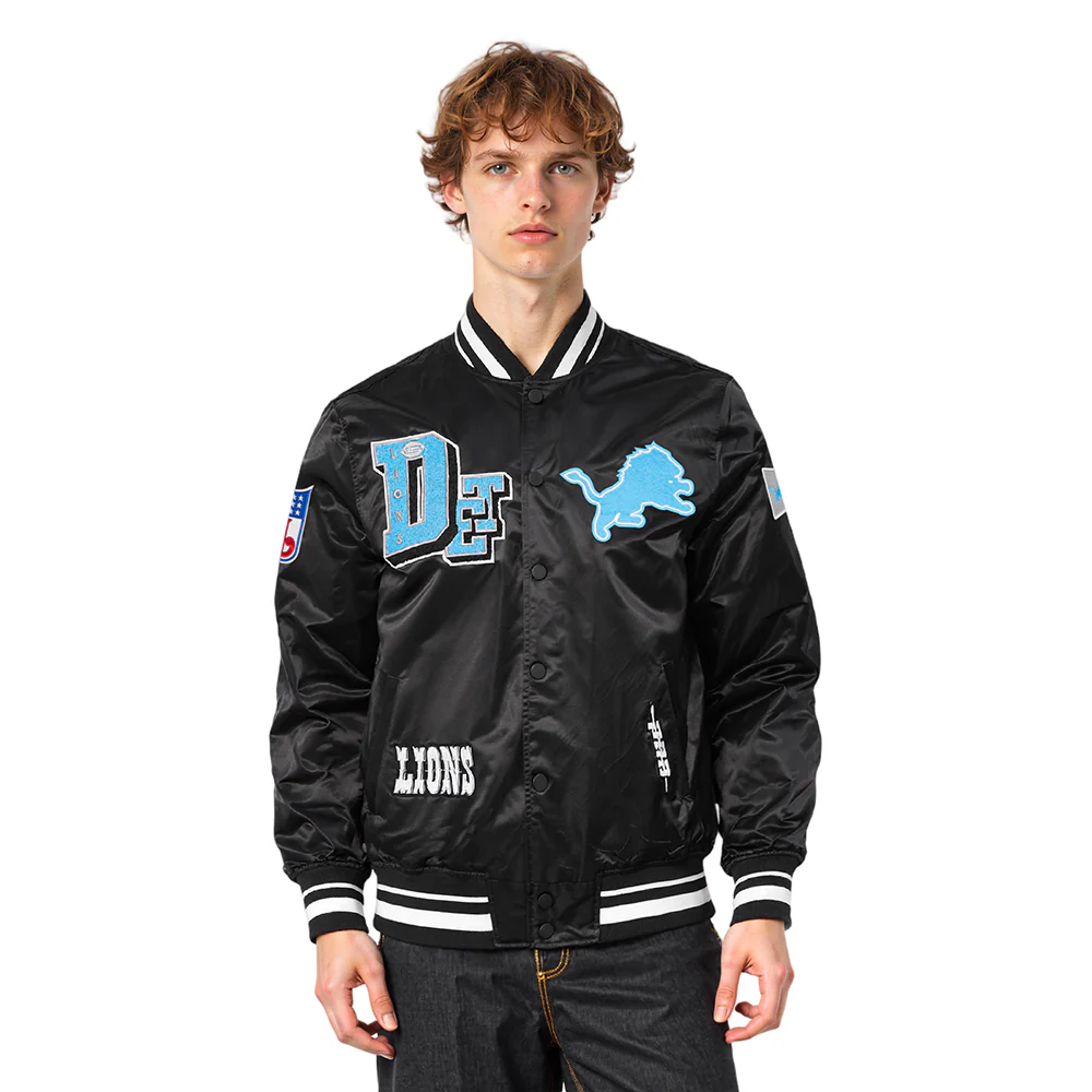 NFL DETROIT LIONS BEST OF MEN'S RIB SATIN JACKET (BLACK) - Image 2