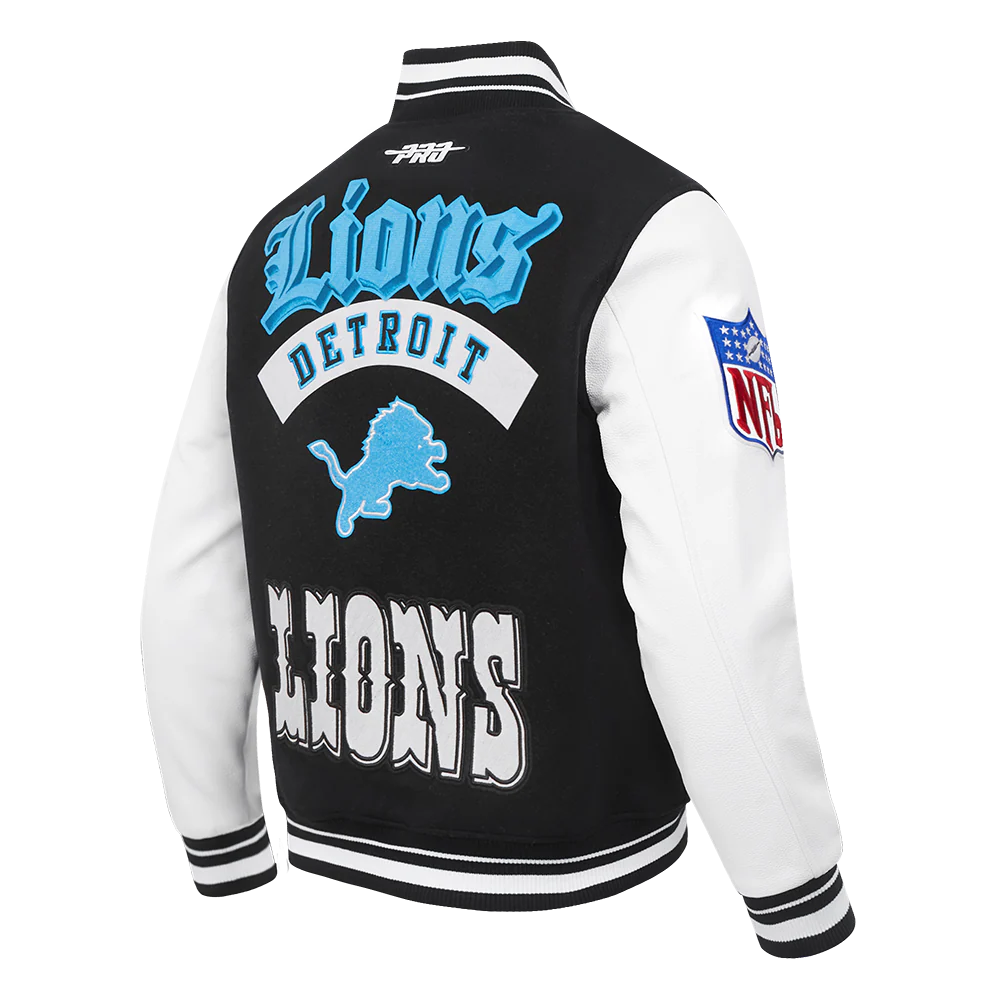 NFL DETROIT LIONS BEST OF MEN'S RIB WOOL VARSITY JACKET (BLACK/WHITE) - Image 17