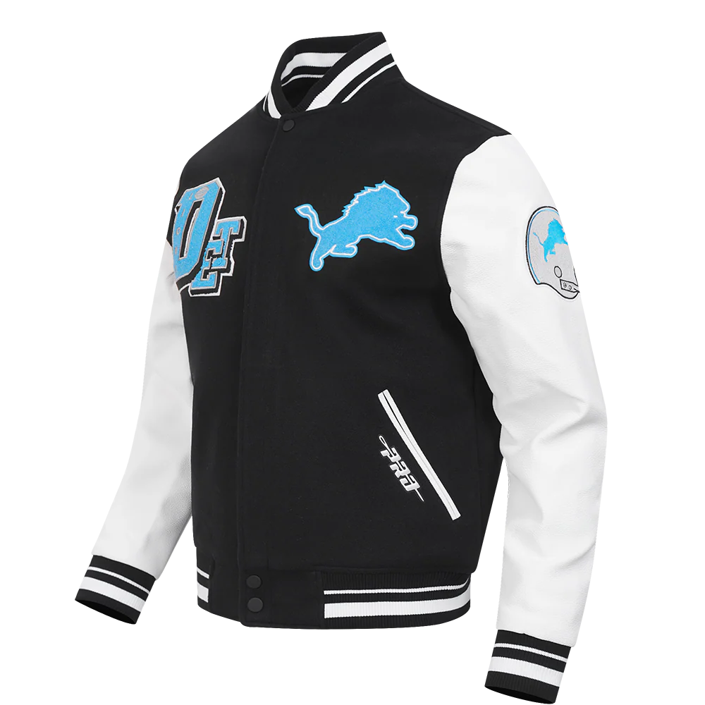 NFL DETROIT LIONS BEST OF MEN'S RIB WOOL VARSITY JACKET (BLACK/WHITE) - Image 4