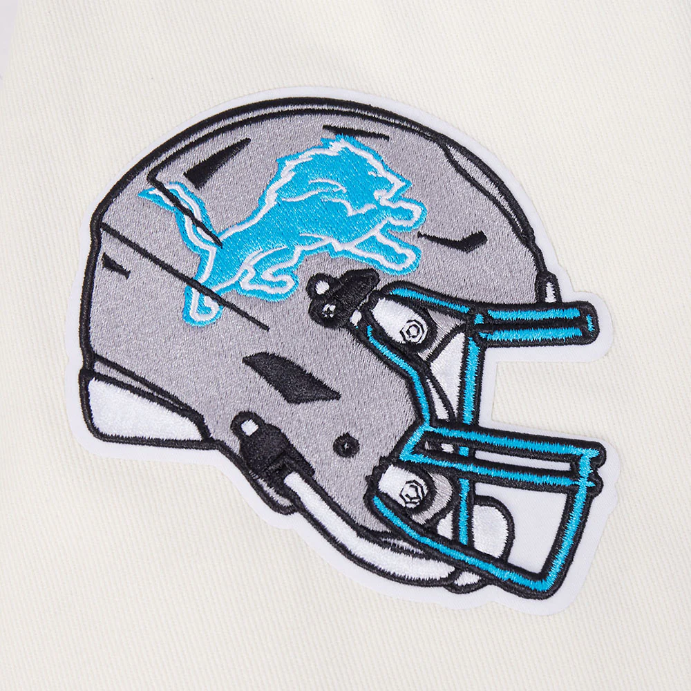 NFL DETROIT LIONS REBEL ATHLETICS MEN'S DENIM VARSITY JACKET (WASHED BLACK/EGGSHELL) - Image 14