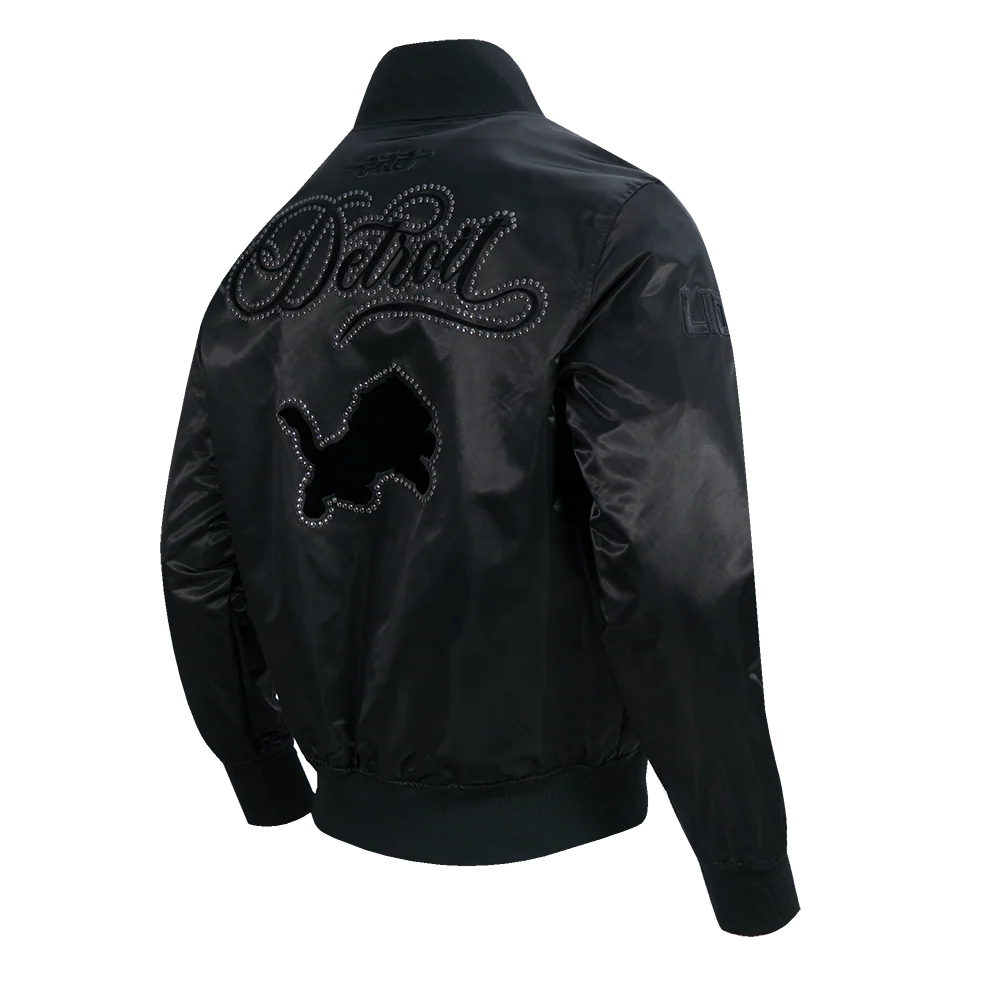 NFL DETROIT LIONS BLACKOUT MEN'S SATIN JACKET (BLACK) - Image 4