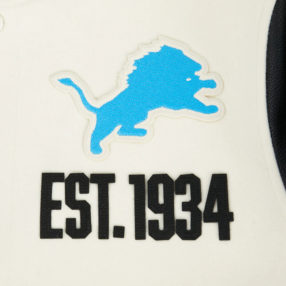 NFL DETROIT LIONS MODERN ORIGINALS MEN'S RIB WOOL VARSITY JACKET (EGGSHELL/ BLACK) - Image 10