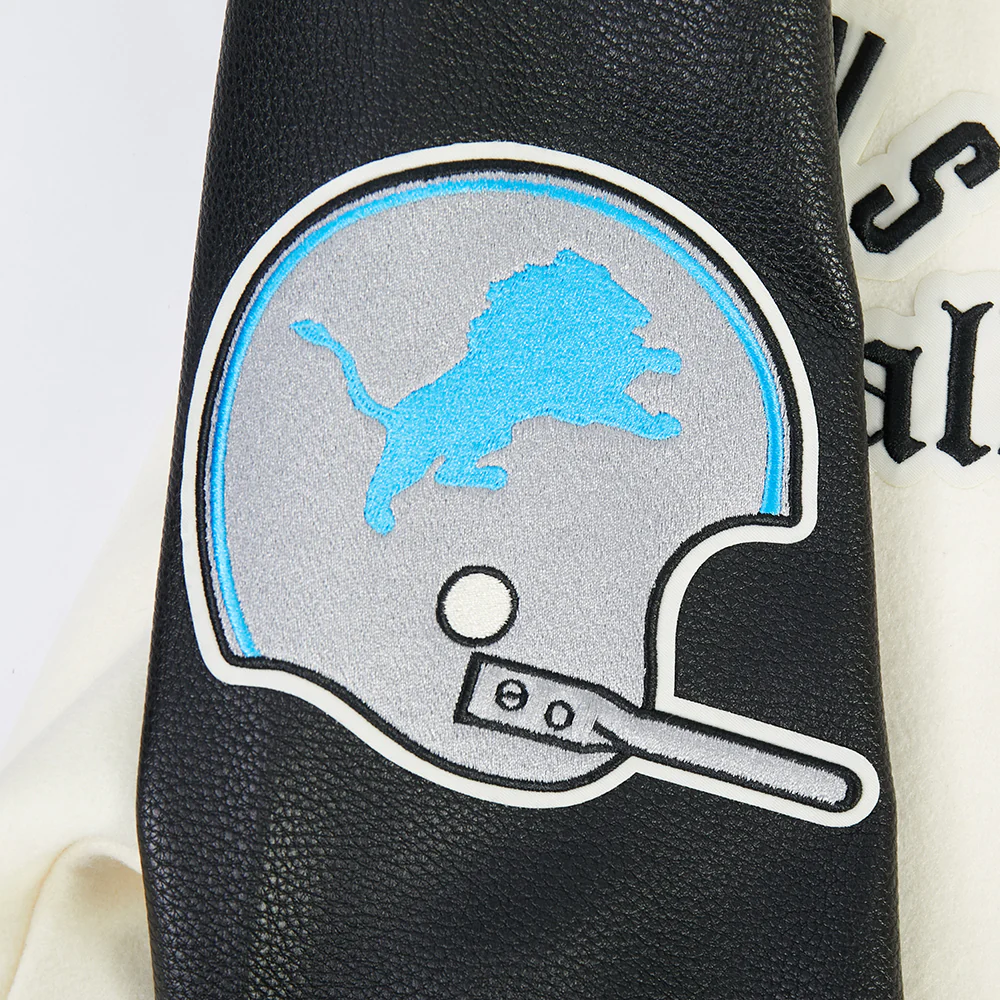 NFL DETROIT LIONS MODERN ORIGINALS MEN'S RIB WOOL VARSITY JACKET (EGGSHELL/ BLACK) - Image 11