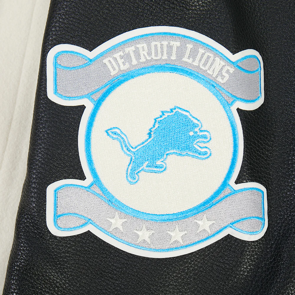 NFL DETROIT LIONS MODERN ORIGINALS MEN'S RIB WOOL VARSITY JACKET (EGGSHELL/ BLACK) - Image 13