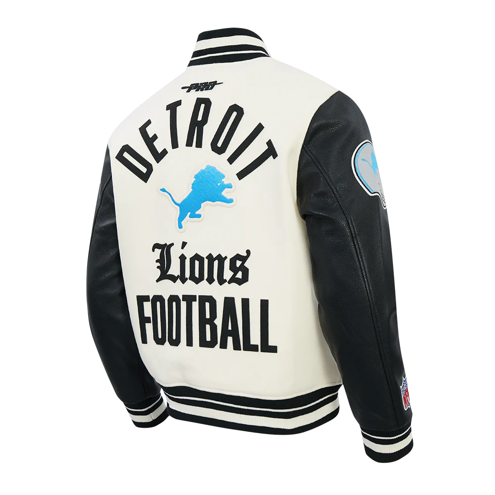 NFL DETROIT LIONS MODERN ORIGINALS MEN'S RIB WOOL VARSITY JACKET (EGGSHELL/ BLACK) - Image 6