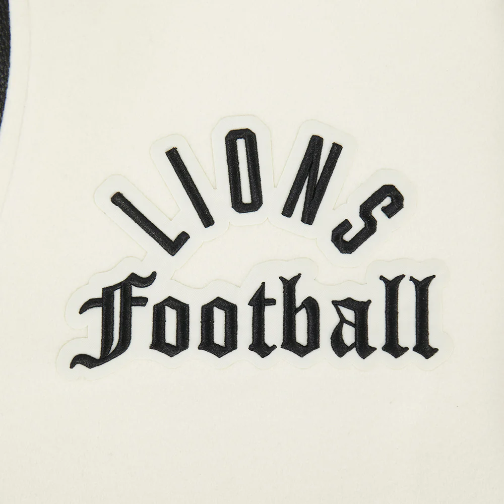 NFL DETROIT LIONS MODERN ORIGINALS MEN'S RIB WOOL VARSITY JACKET (EGGSHELL/ BLACK) - Image 9