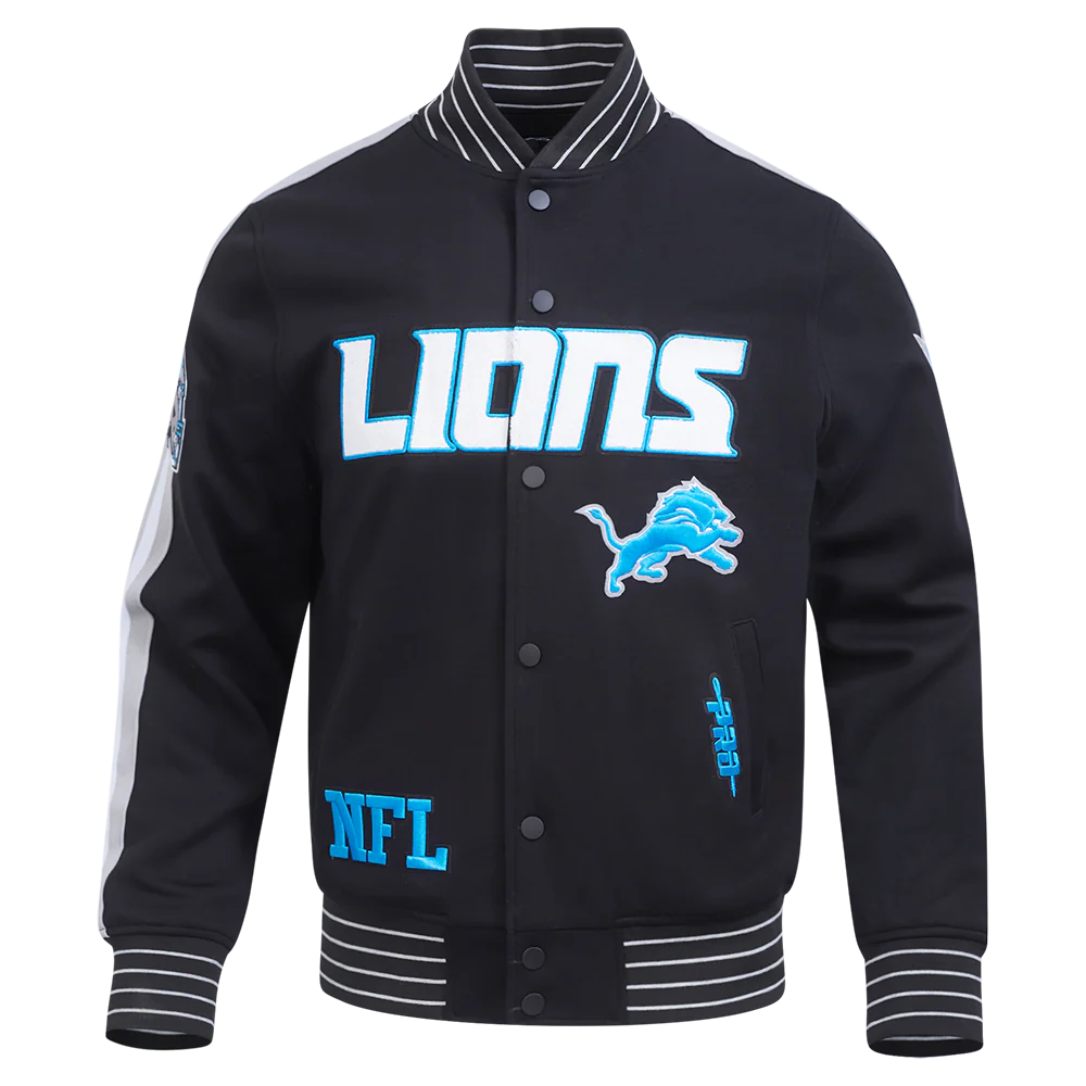 NFL DETROIT LIONS PRO GAME DAY MEN'S DBL KNIT JACKET (BLACK/SILVER/WHITE)