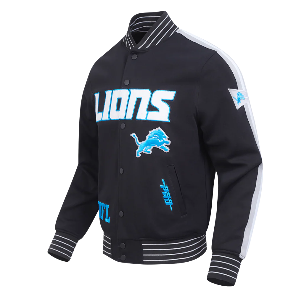 NFL DETROIT LIONS PRO GAME DAY MEN'S DBL KNIT JACKET (BLACK/SILVER/WHITE) - Image 2