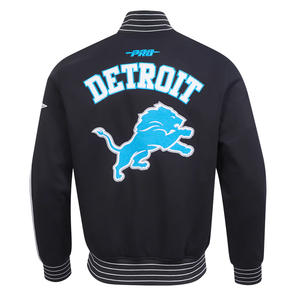 NFL DETROIT LIONS PRO GAME DAY MEN'S DBL KNIT JACKET (BLACK/SILVER/WHITE) - Image 3
