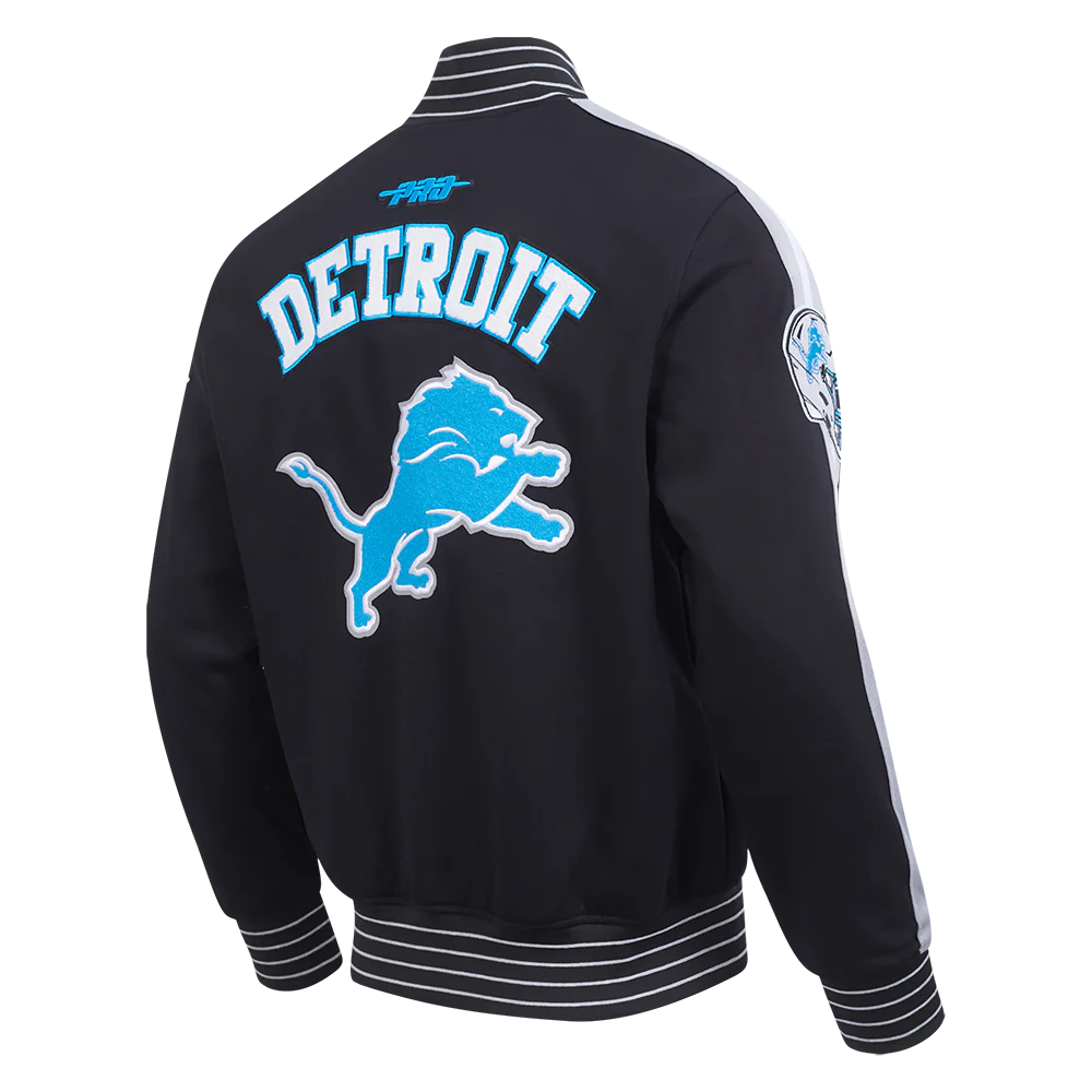 NFL DETROIT LIONS PRO GAME DAY MEN'S DBL KNIT JACKET (BLACK/SILVER/WHITE) - Image 4