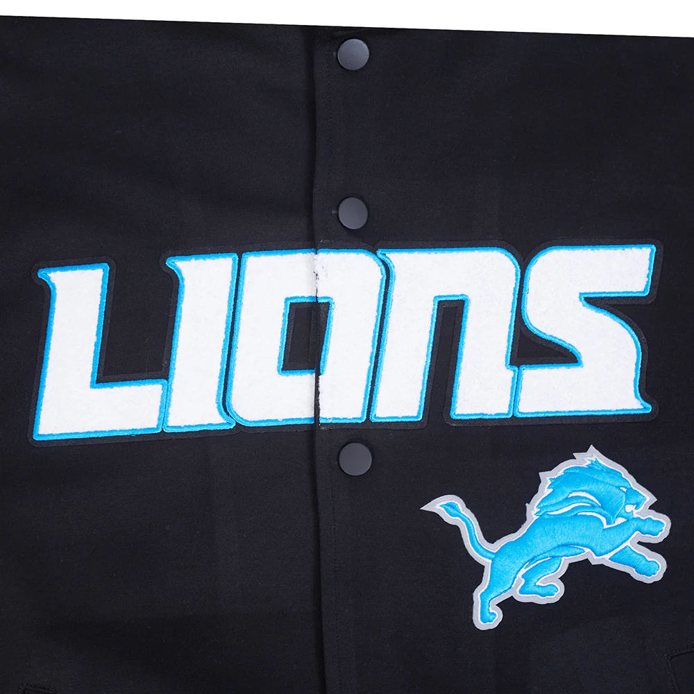 NFL DETROIT LIONS PRO GAME DAY MEN'S DBL KNIT JACKET (BLACK/SILVER/WHITE) - Image 6