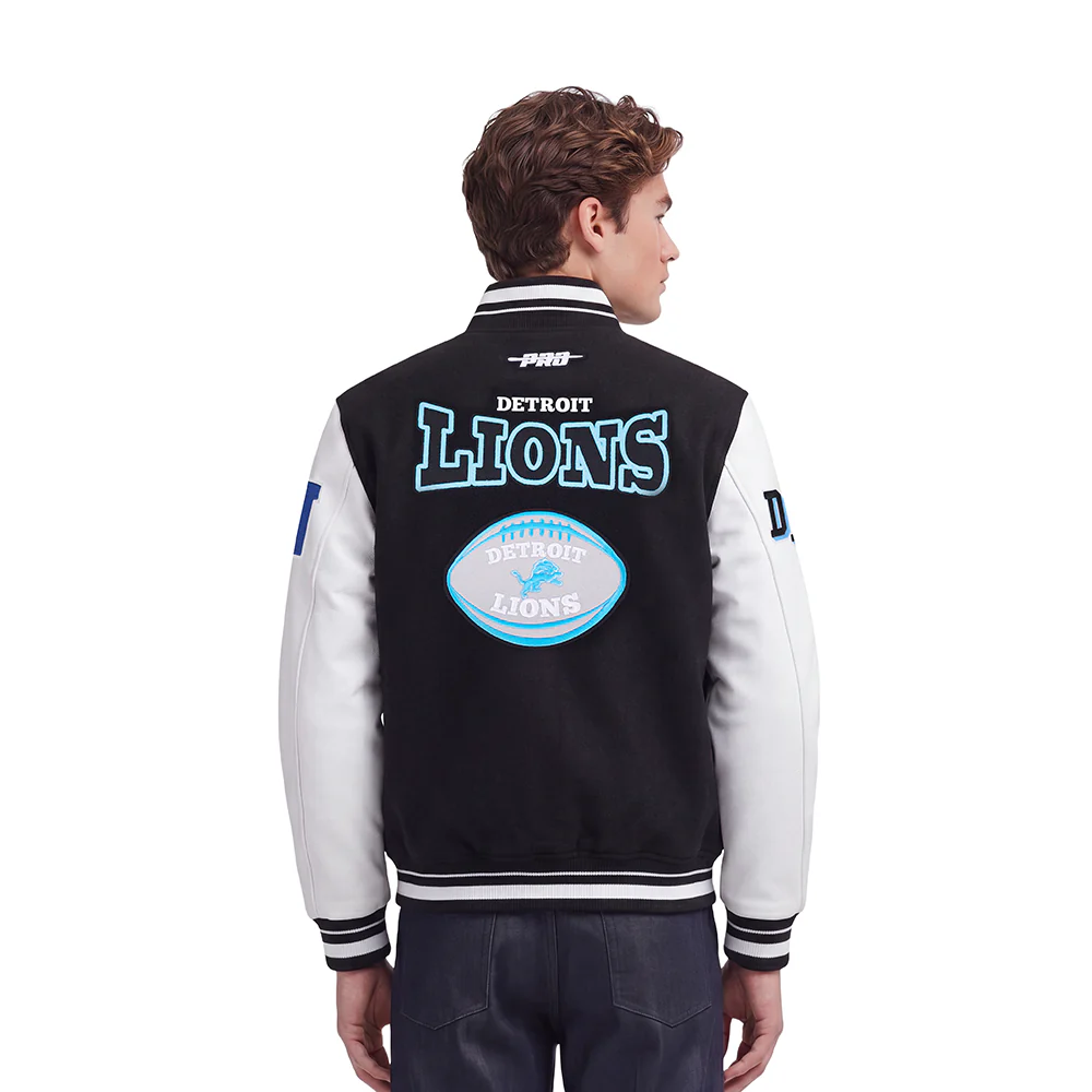 NFL DETROIT LIONS DAY ONE MEN'S VARSITY JACKET (BLACK/WHITE) - Image 2