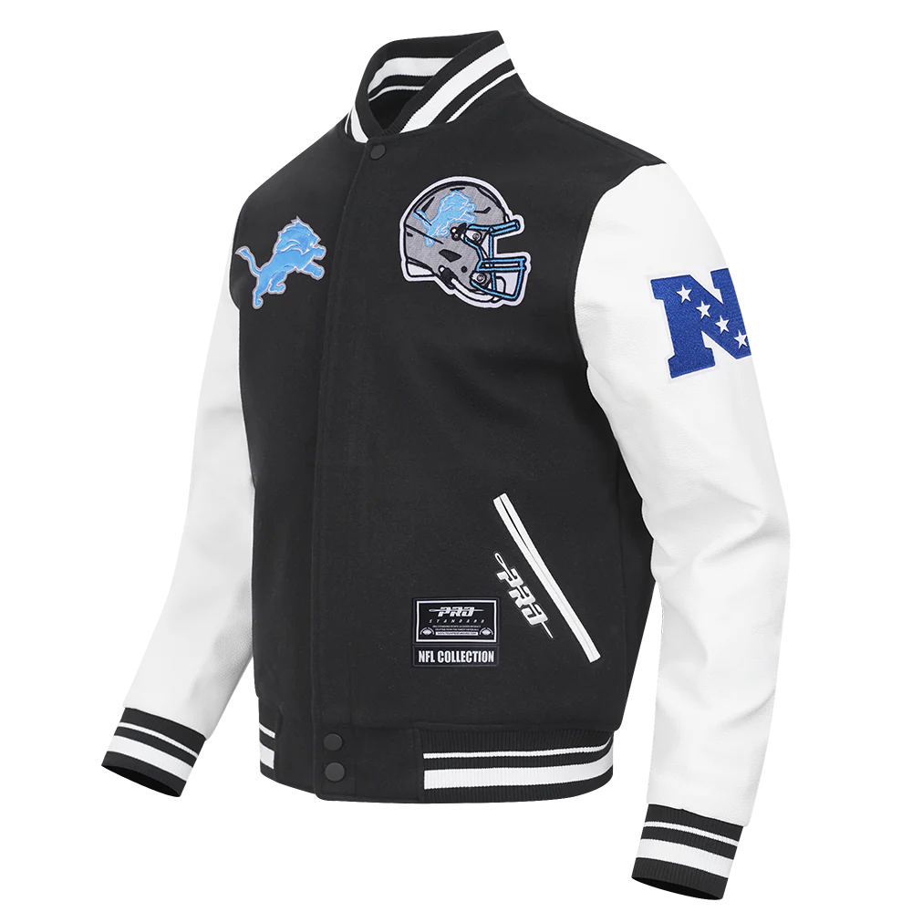 NFL DETROIT LIONS DAY ONE MEN'S VARSITY JACKET (BLACK/WHITE) - Image 3