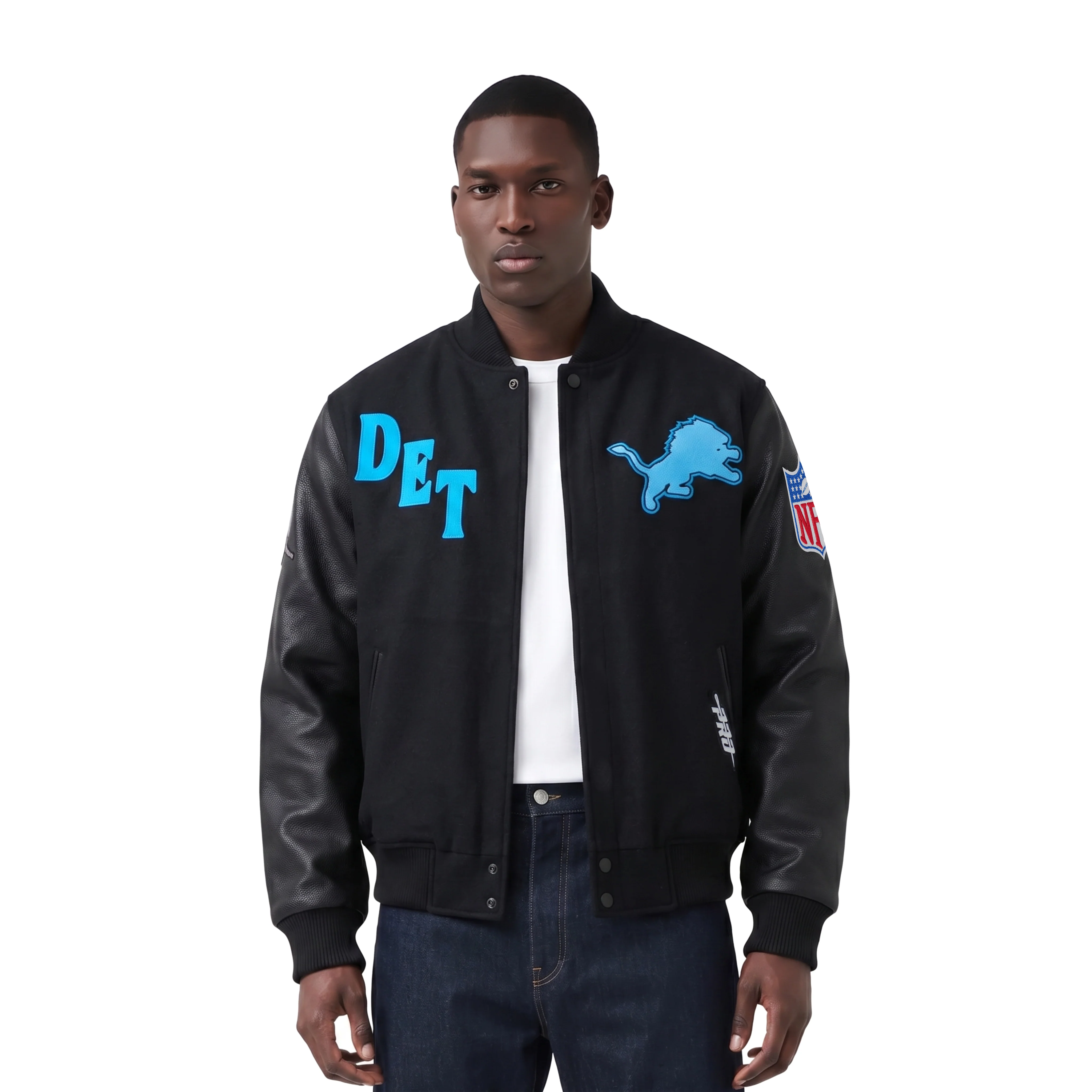 NFL DETROIT LIONS FIRST TEAM MEN'S VARSITY JACKET (JET BLACK)