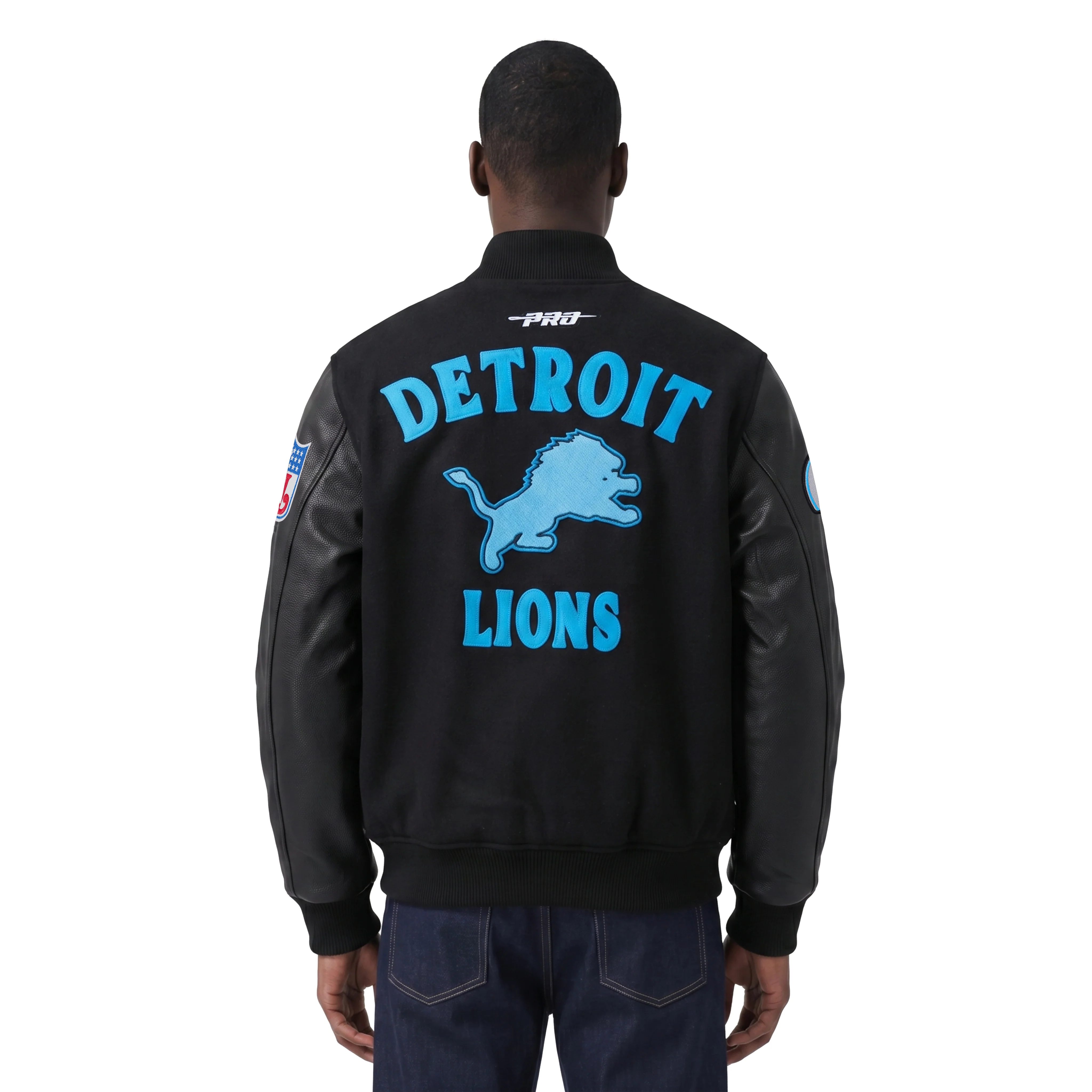 NFL DETROIT LIONS FIRST TEAM MEN'S VARSITY JACKET (JET BLACK) - Image 2