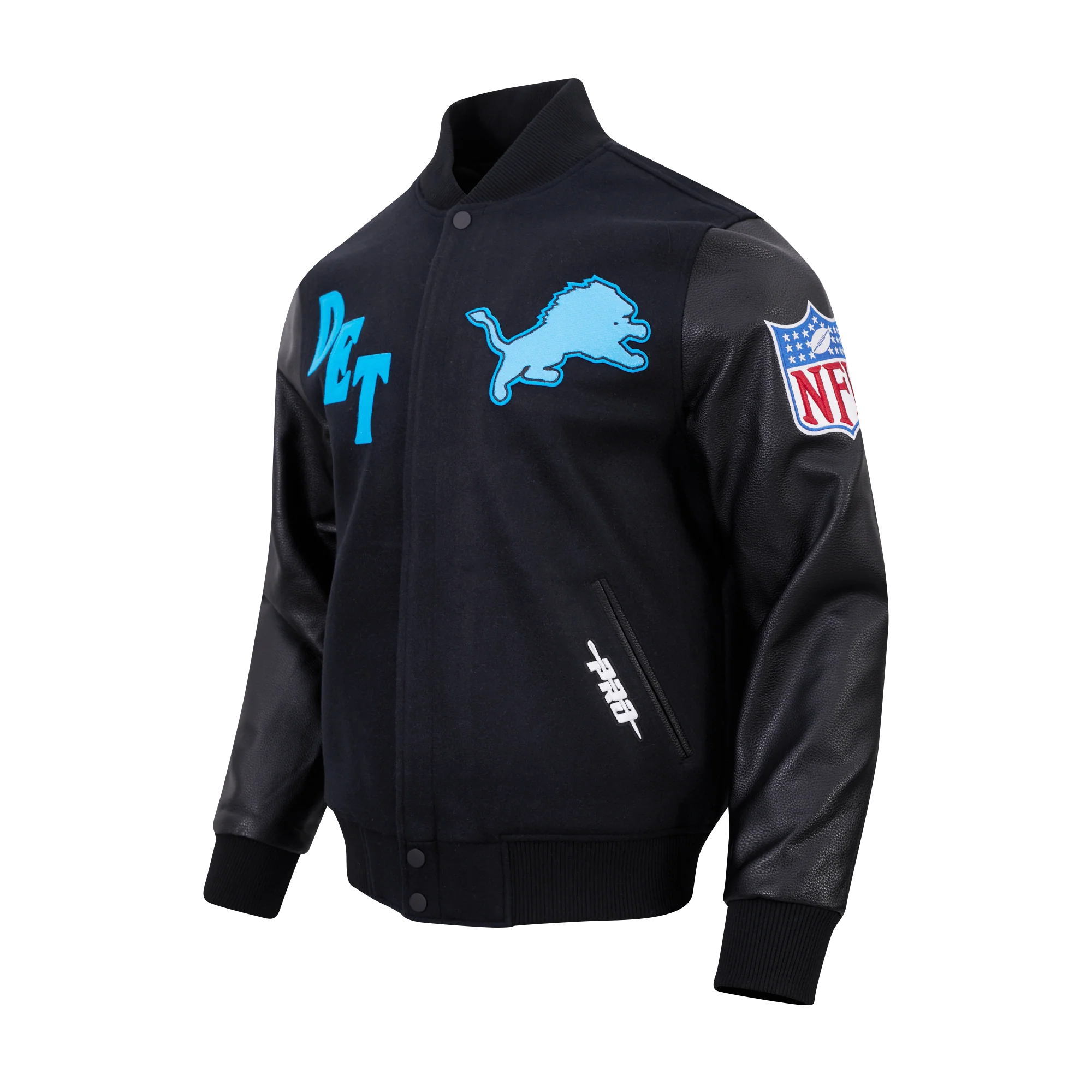 NFL DETROIT LIONS FIRST TEAM MEN'S VARSITY JACKET (JET BLACK) - Image 3