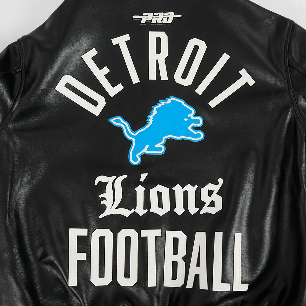 NFL DETROIT LIONS MODERN ORIGINALS MEN'S LEATHER VARSITY JACKET (JET BLACK) - Image 10