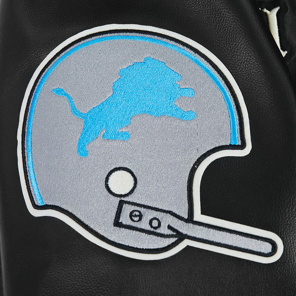 NFL DETROIT LIONS MODERN ORIGINALS MEN'S LEATHER VARSITY JACKET (JET BLACK) - Image 6