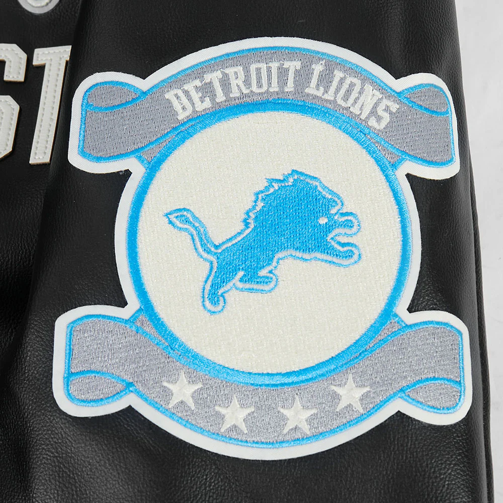 NFL DETROIT LIONS MODERN ORIGINALS MEN'S LEATHER VARSITY JACKET (JET BLACK) - Image 7
