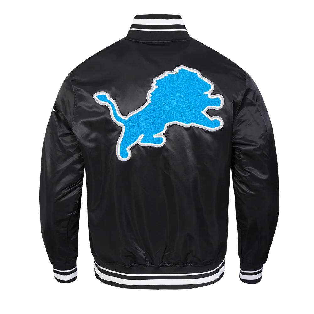 NFL DETROIT LIONS RETRO CLASSIC MEN'S RIB SATIN JACKET (BLACK) - Image 3
