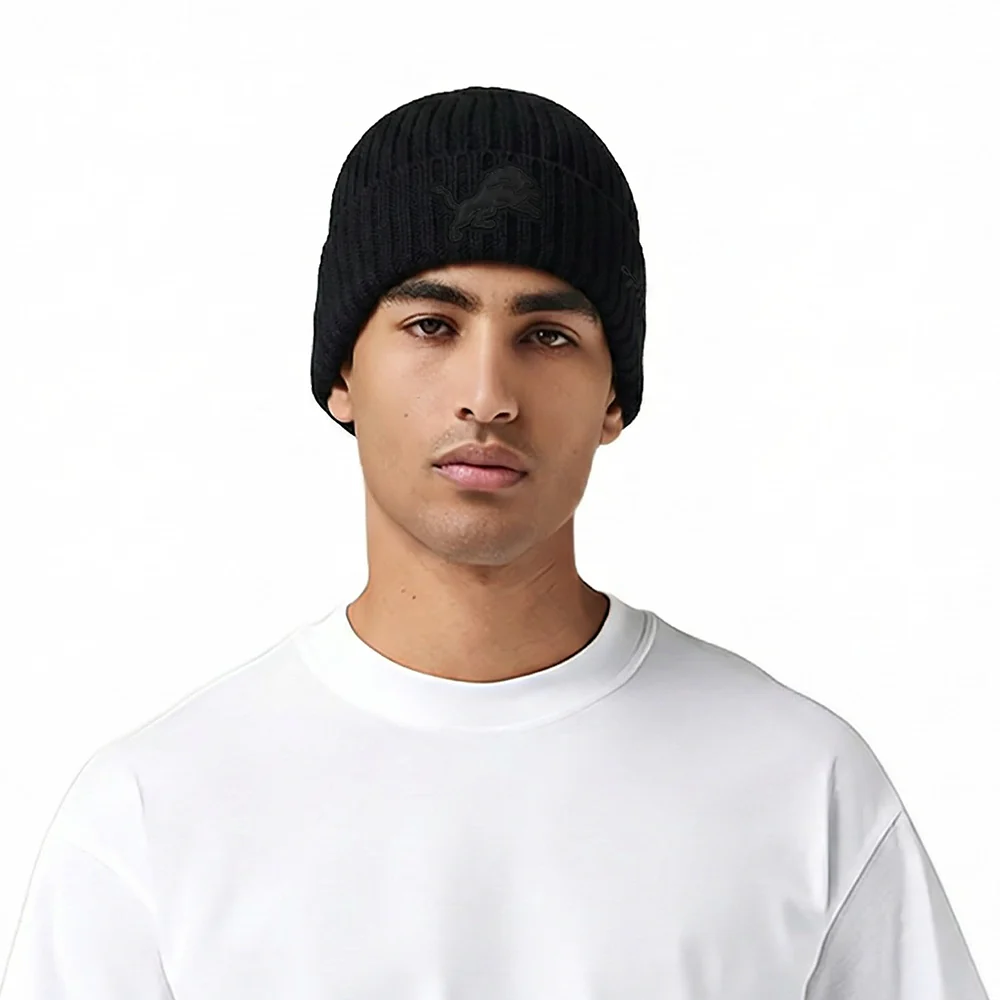 NFL DETROIT LIONS WASHED VANGUARD UNLINED PRO BEANIE CUFFED (BLACK)