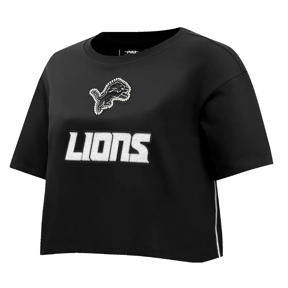NFL DETROIT LIONS PEARLS WOMEN'S SINGLE JERSEY BOXY TEE (BLACK) - Image 2
