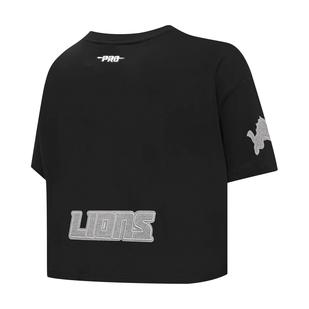 NFL DETROIT LIONS REVERSE FRENCH TERRY WOMEN'S SINGLE JERSEY BOXY TEE (BLACK) - Image 4
